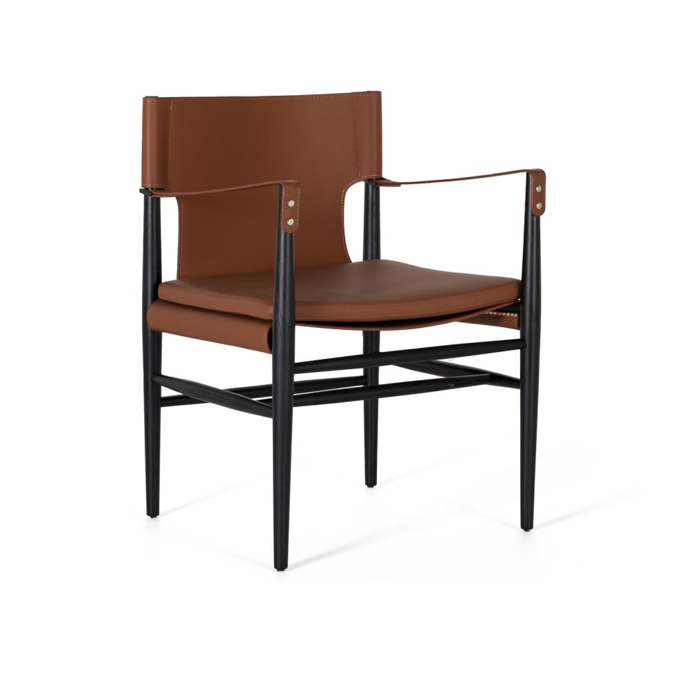 Fauteuil recouvert de cuir synthétique et de bois de frêne marron