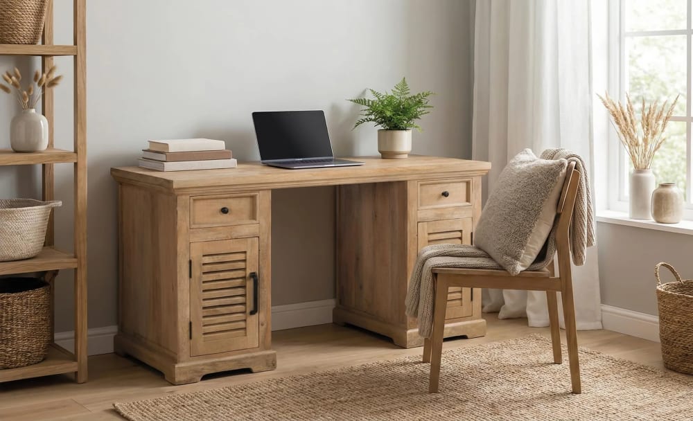 Bureau avec 2 portes et 2 tiroirs en bois de manguier naturel - Maisons du Monde