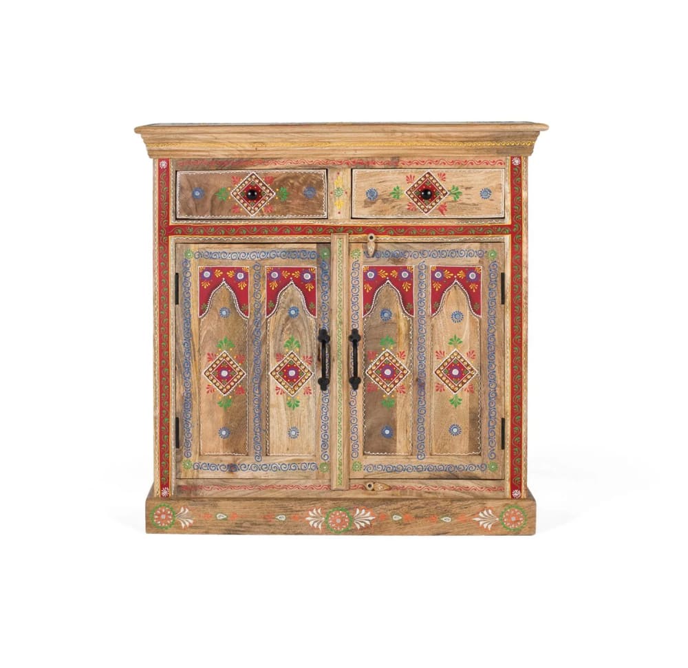 GINER Y COLOMER Sideboard mit 2 Schubladen und 2 handbemalten Türen Mehrfarbig Holz