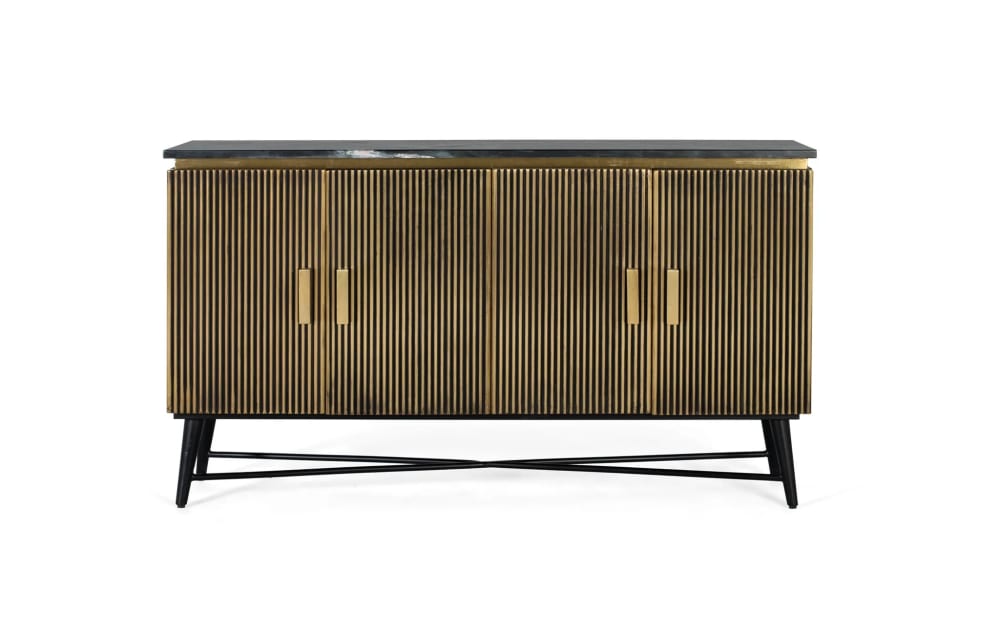 GINER Y COLOMER Sideboard mit 4 mit Bronze verkleideten Holztüren und Marmorplatte style industrial Gold Holz