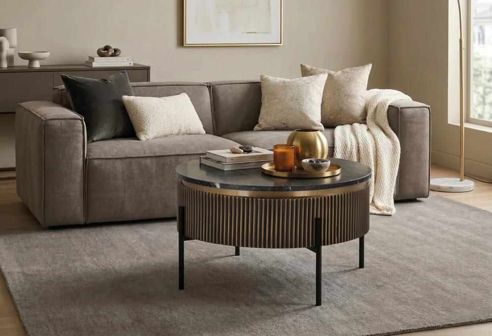Table basse en bois recouverte de bronze et plateau en marbre - Maisons du Monde