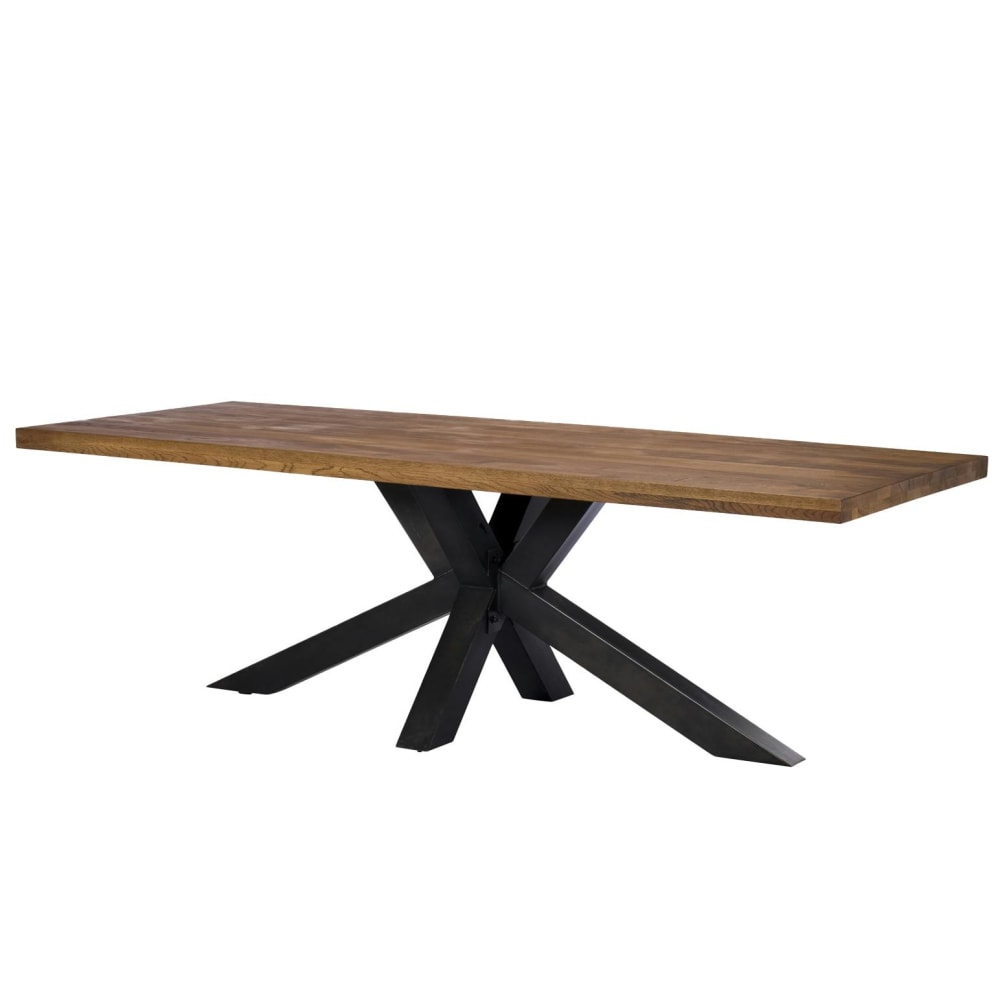 Table à manger 10 personnes pied mikado en chêne massif brun L240cm