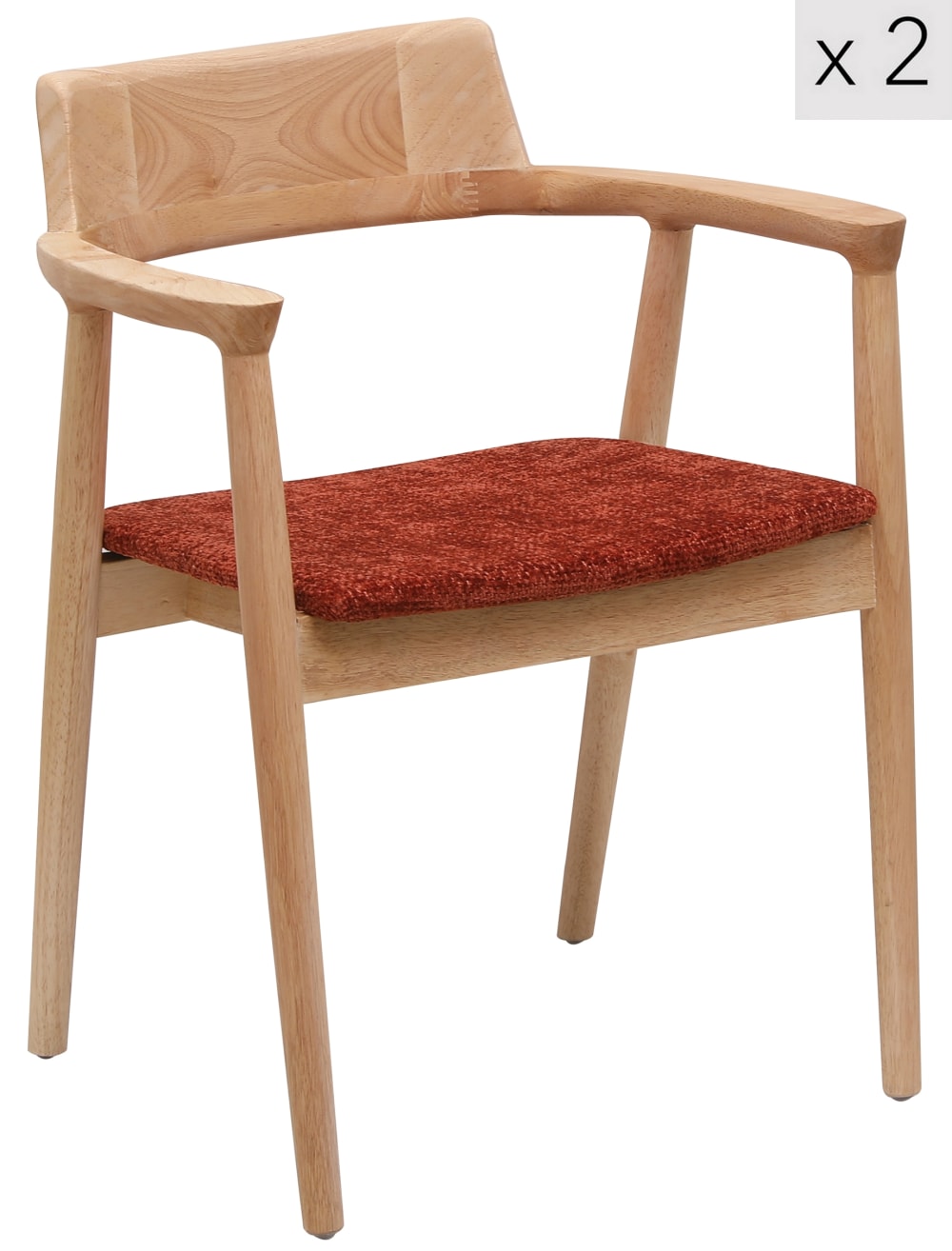 Lot de 2 chaises de salle à manger en bois et tissu terracotta - Maisons du Monde