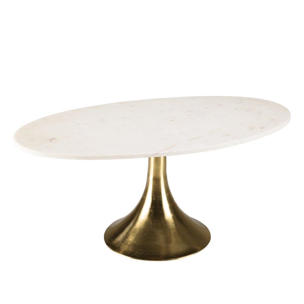 Table basse 100x56cm plateau marbre pied évasé doré