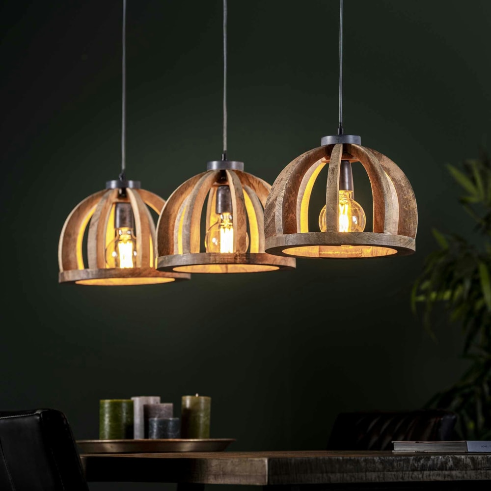 Suspension 3 abat-jours en manguier l120cm — vue 3