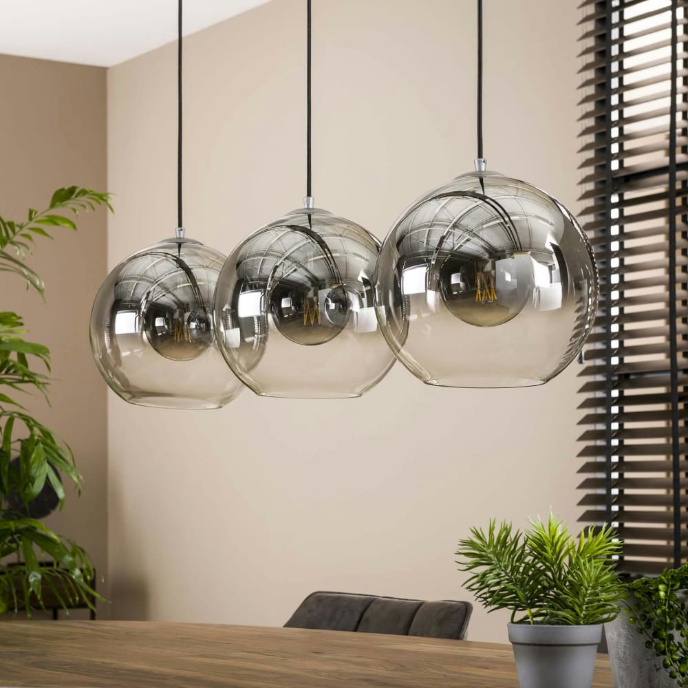 Suspension 3 globes en verre fumé d30cm — vue 4