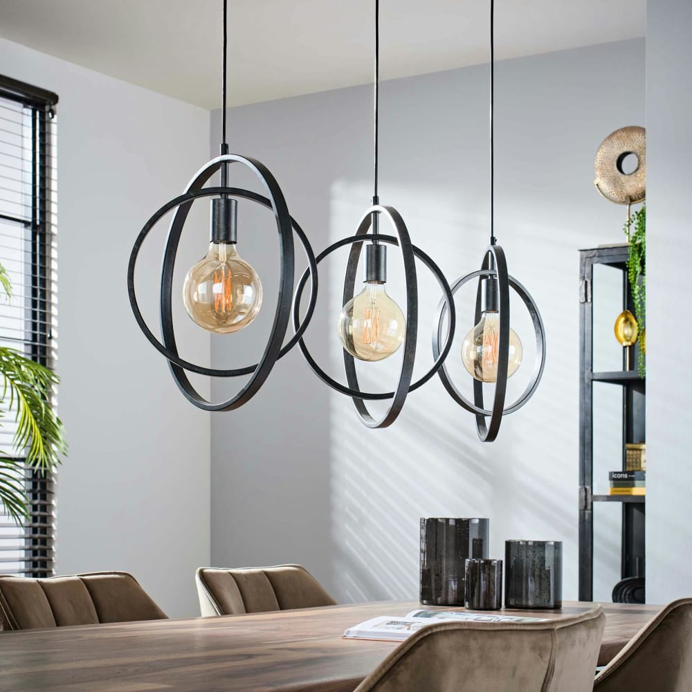Suspension industrielle 3 lampes en métal gris vieilli l130cm — vue 4