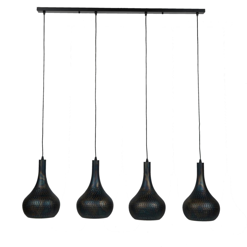 Suspension de table 4 abat-jours en métal gris vieilli perforé l130cm - Maisons du Monde