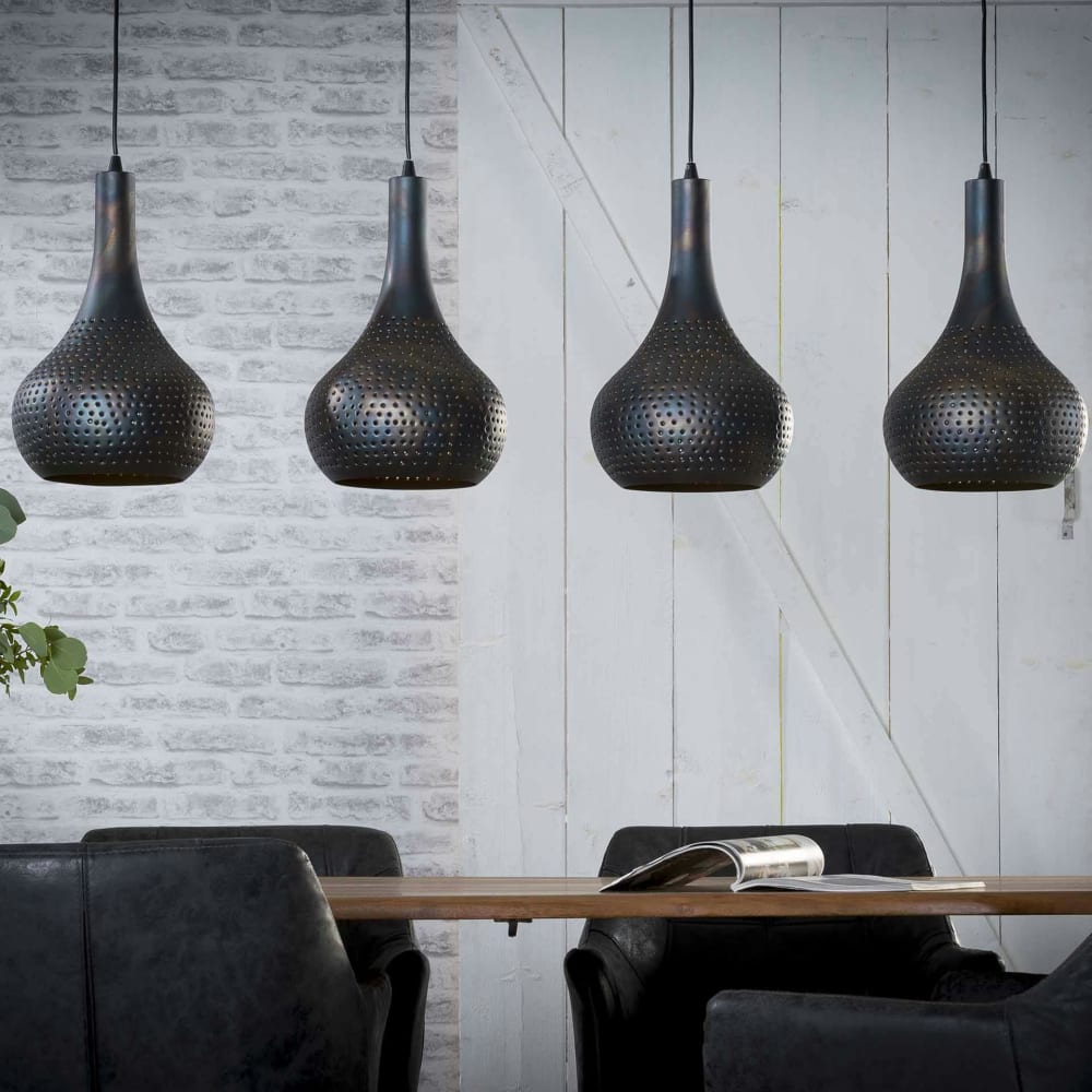 Suspension de table 4 abat-jours en métal gris vieilli perforé l130cm — vue 4