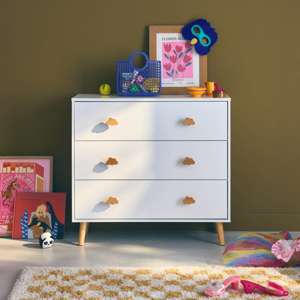 Commode enfant, 3 tiroirs avec poignée nuage, blanche (sweeek) - Image 2