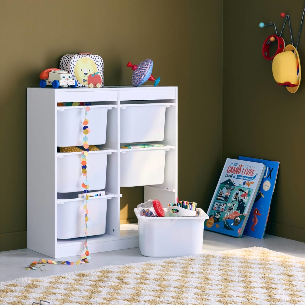 Meuble de rangement enfant 6 bacs de rangement blanc