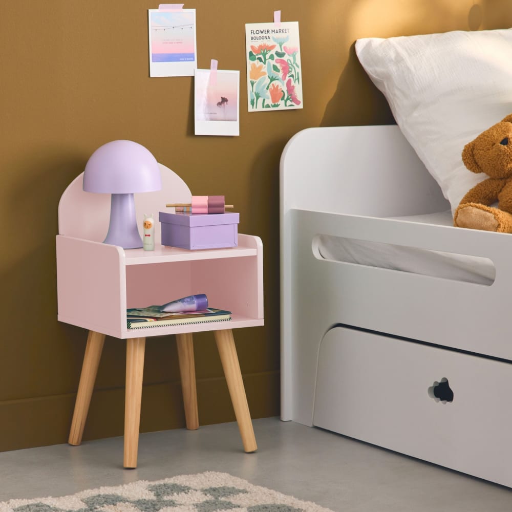 sweeek Kinder-Nachttisch, rosa, Kiefernholzbeine Spanplatte Baby