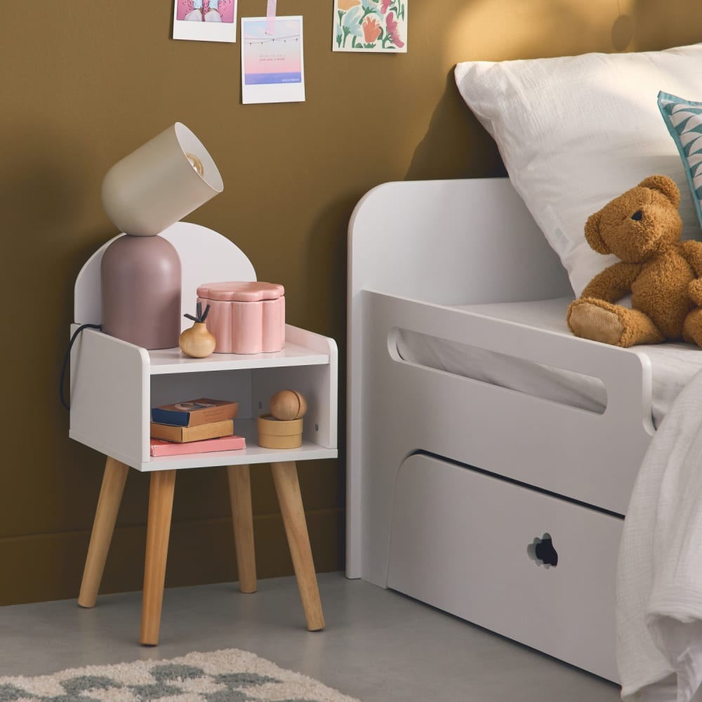 sweeek Kinder-Nachttisch, weiß, Kiefernholzbeine Spanplatte Baby