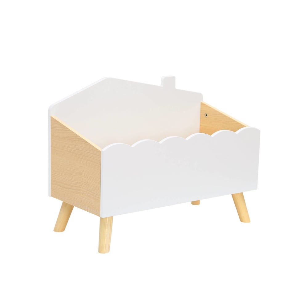 Coffre à jouets enfant effet bois, blanc (sweeek) - Couverture