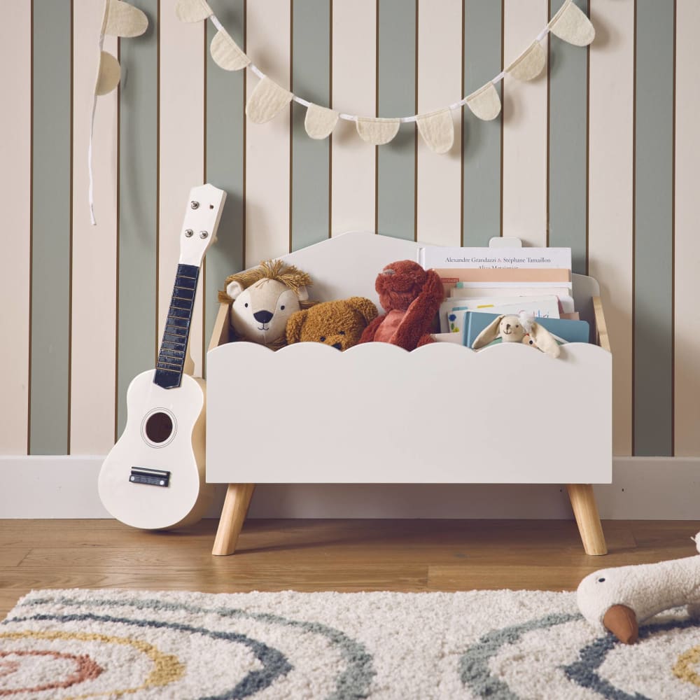 Coffre à jouets enfant effet bois, blanc (sweeek) - Image 1