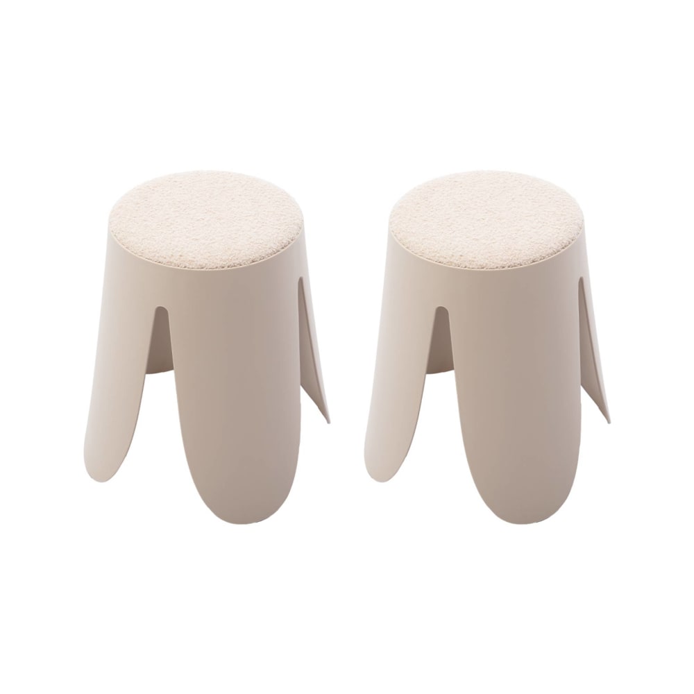 sweeek 2 tabourets empilables beige, bouclette texturée style classique chic Beige Pc - Polycarbonate - 44x46x30cm
