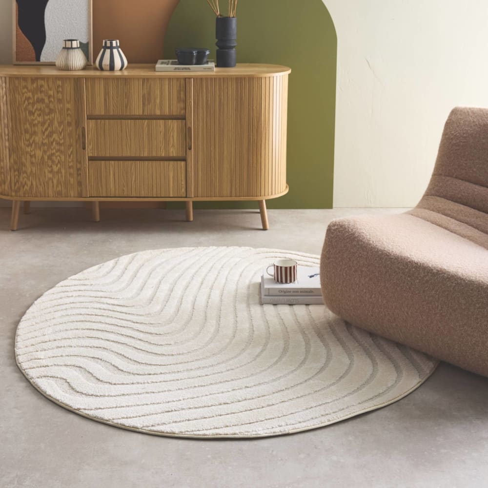 Tapis rond intérieur motifs ondulations relief d160cm — vue 4