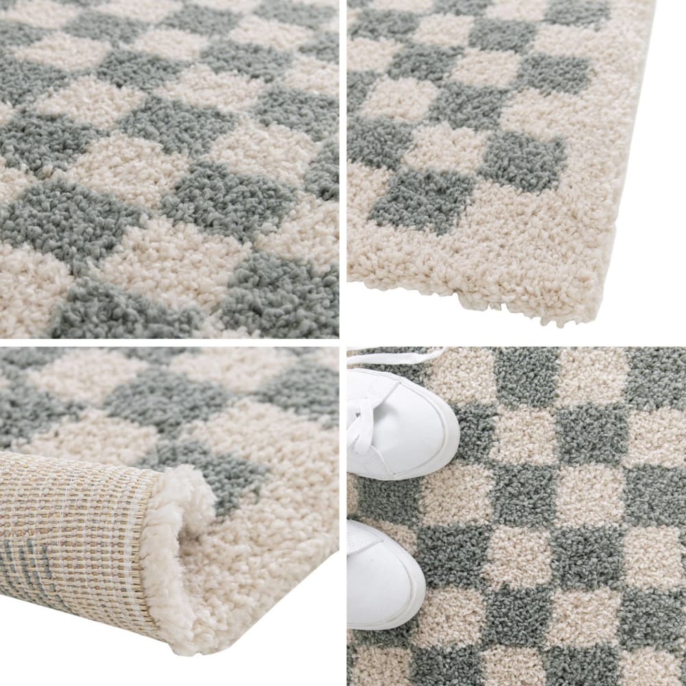 Tapis intérieur shaggy 160x230cm damier bleu clair — vue 4