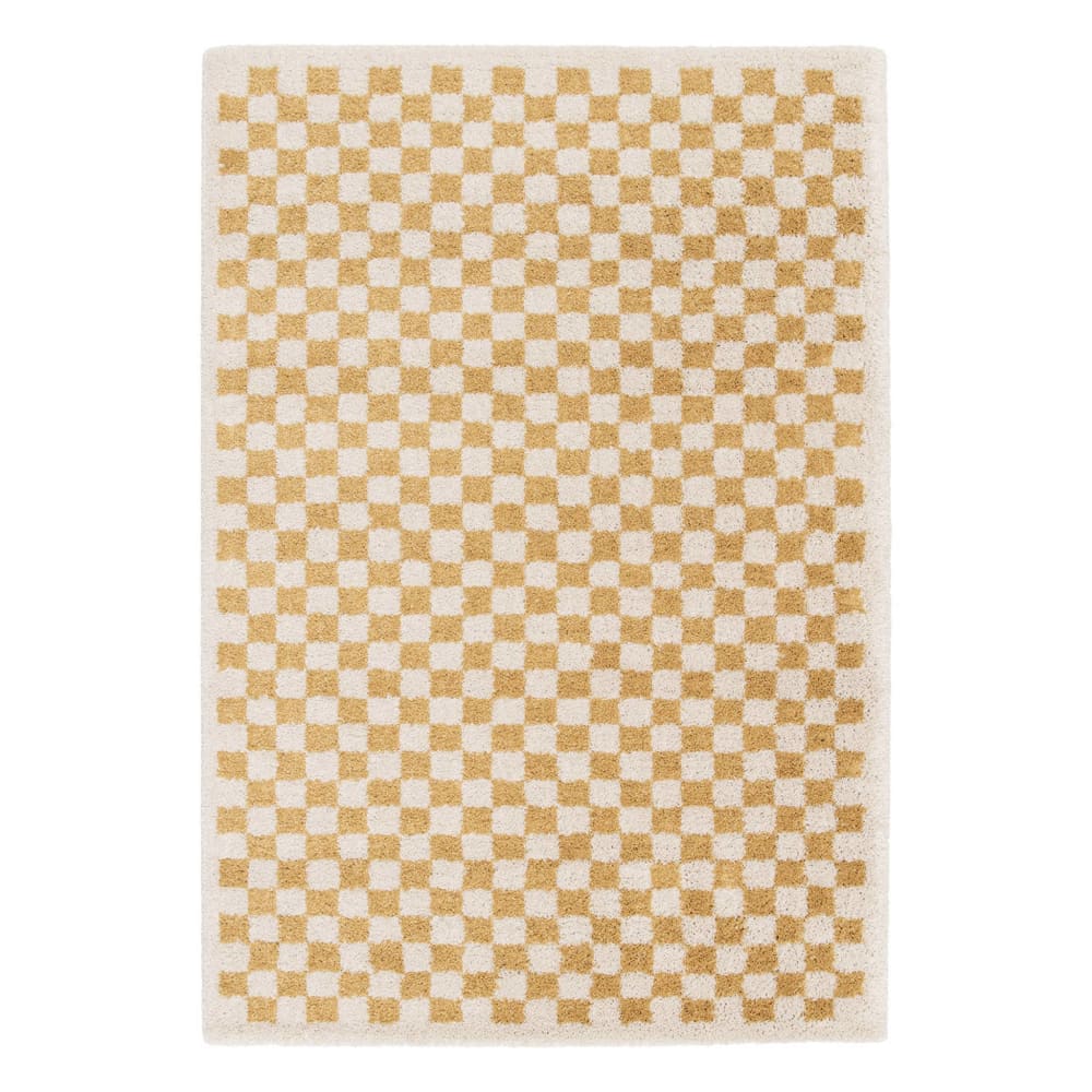 Tapis intérieur shaggy 160x230cm damier moutarde