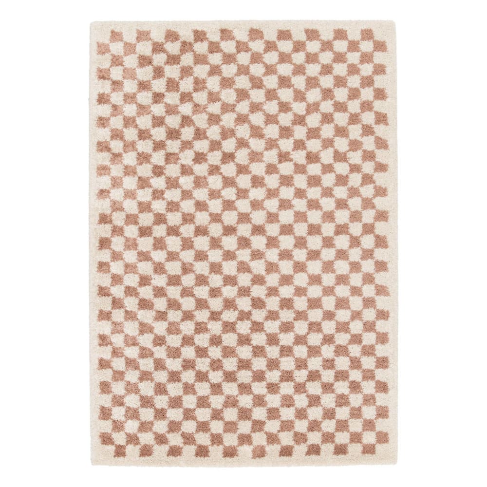 Tapis intérieur shaggy 160x230cm damier vieux rose