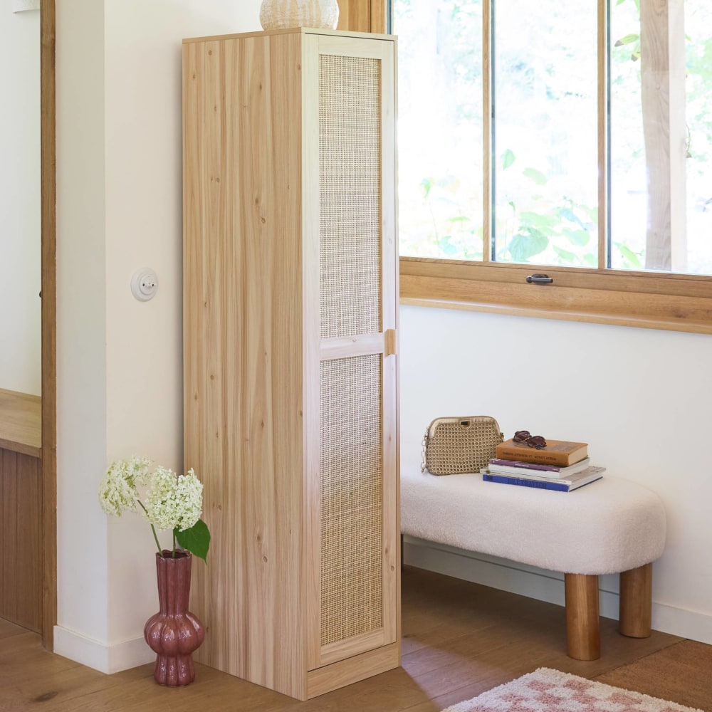 Armoire dressing cannage et effet bois, garde-robe