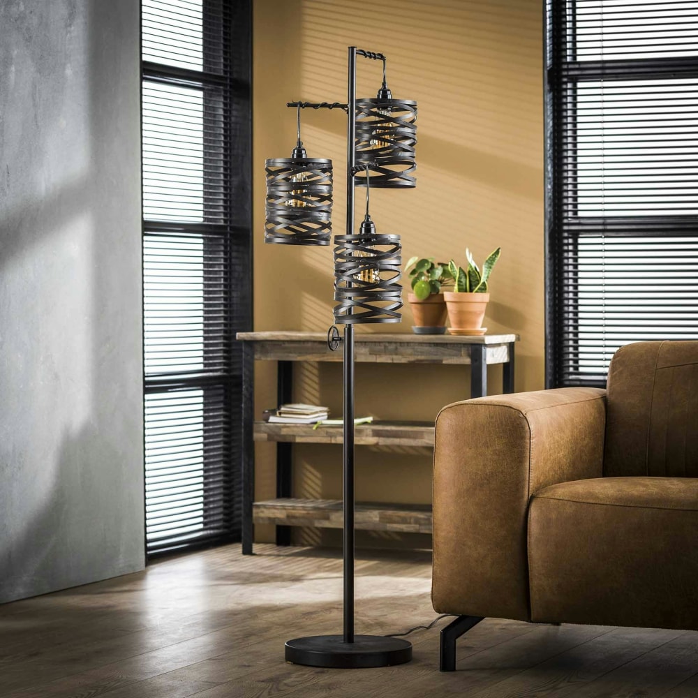 Lampadaire 3 abat-jours en ruban métallique gris vieilli — vue 4