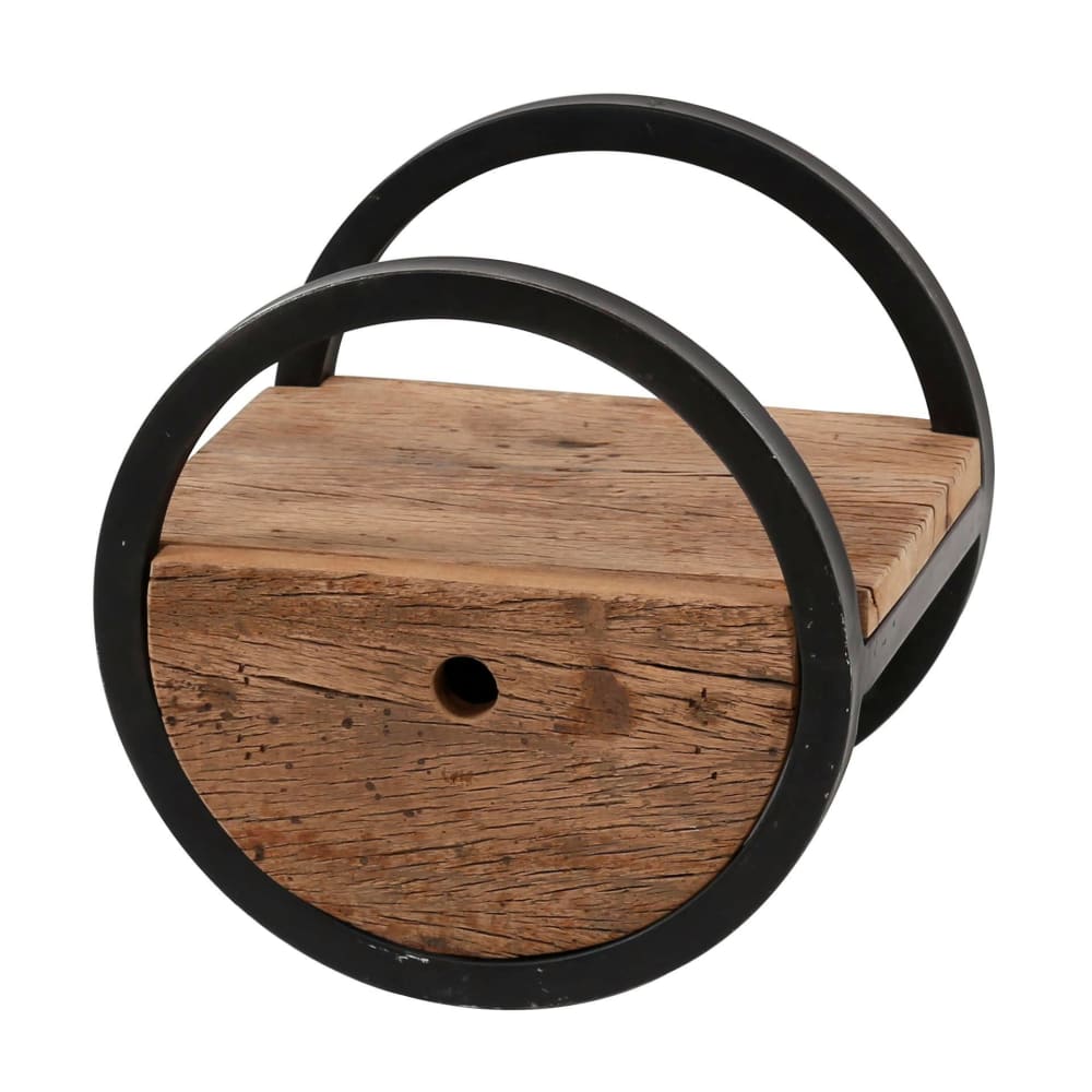 Etagère murale ronde bois recyclé brut et métal noir vieilli d30cm - Maisons du Monde