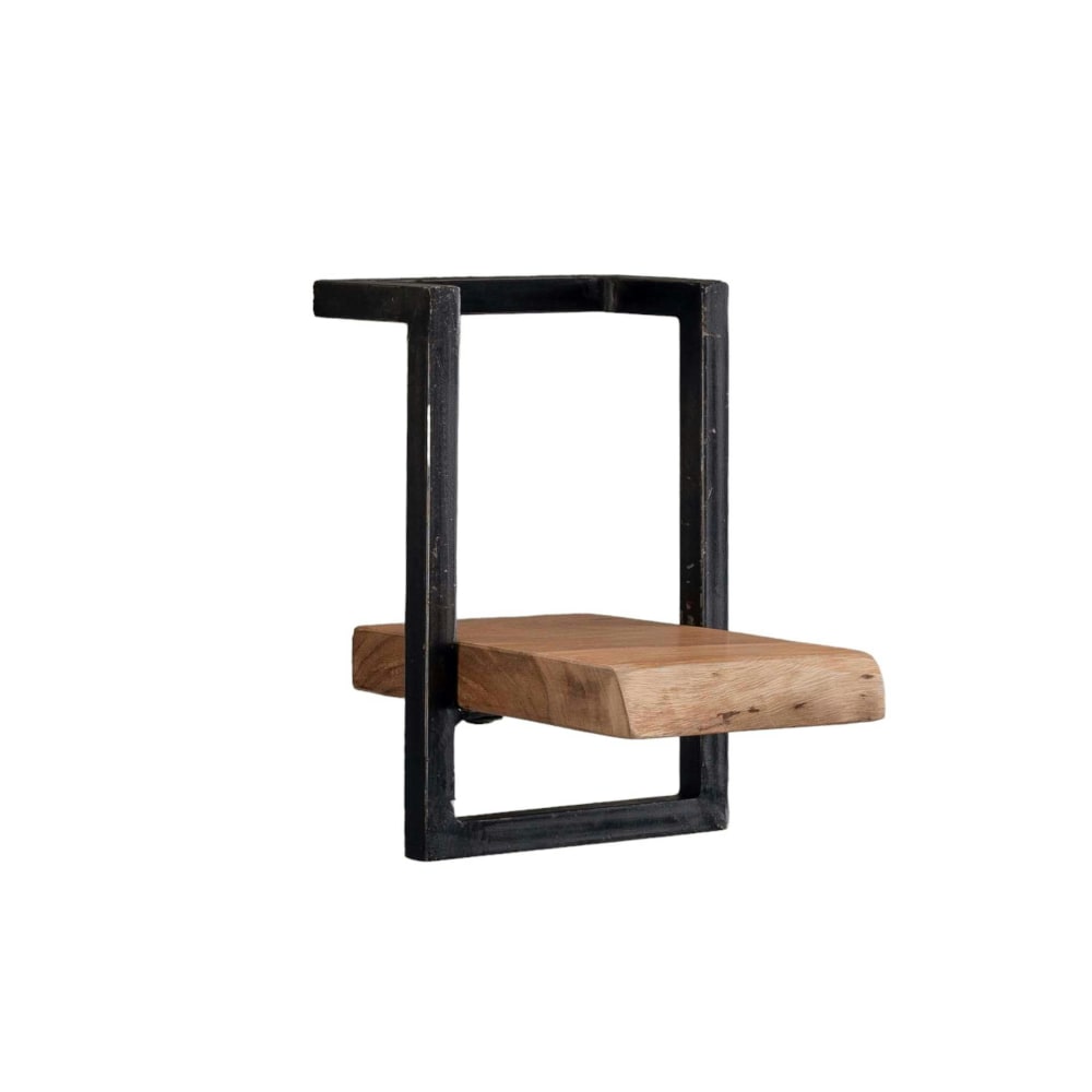 Etagère murale bord naturel en acacia massif cadre acier vieilli l20cm