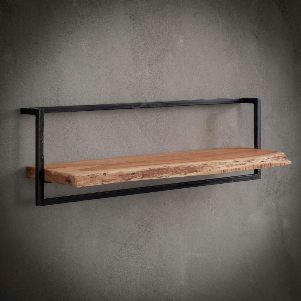 Etagère murale bord naturel en acacia massif cadre acier L100cm