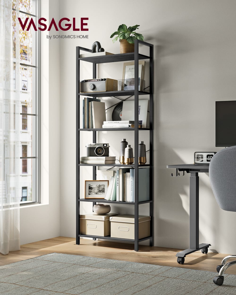 Bibliothèques de rangement 30 x 66 x 186 cm noir boisé et noir d'encre - Maisons du Monde