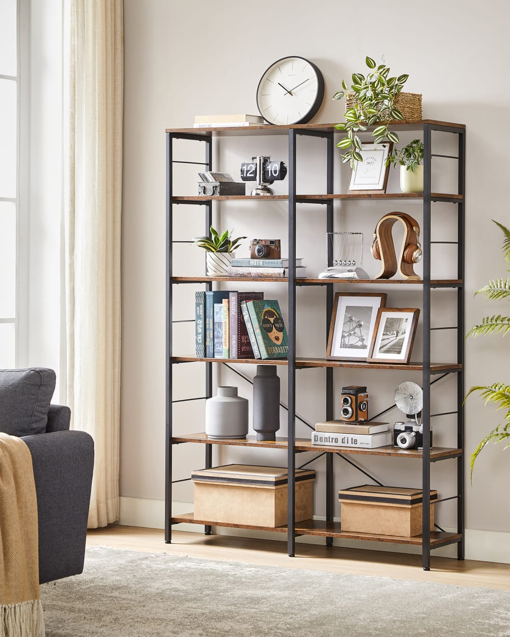 Étagère de rangement 6 niveaux 30 x 120 x 172.5 cm marron et noir - Maisons du Monde