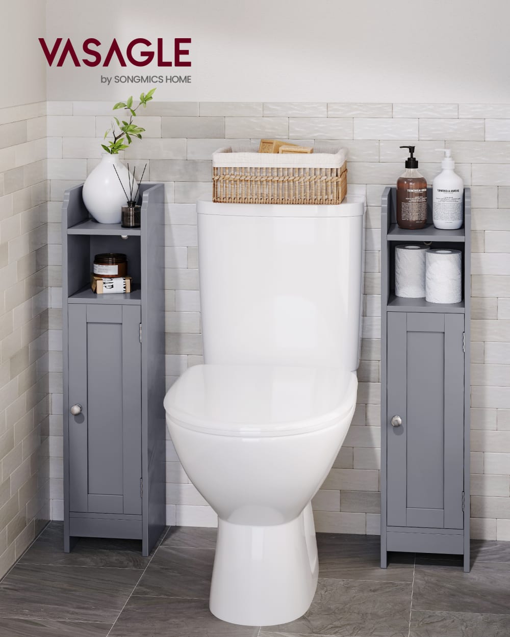 Meuble de rangement étroite avec porte et réglables pour salon gris - Maisons du Monde