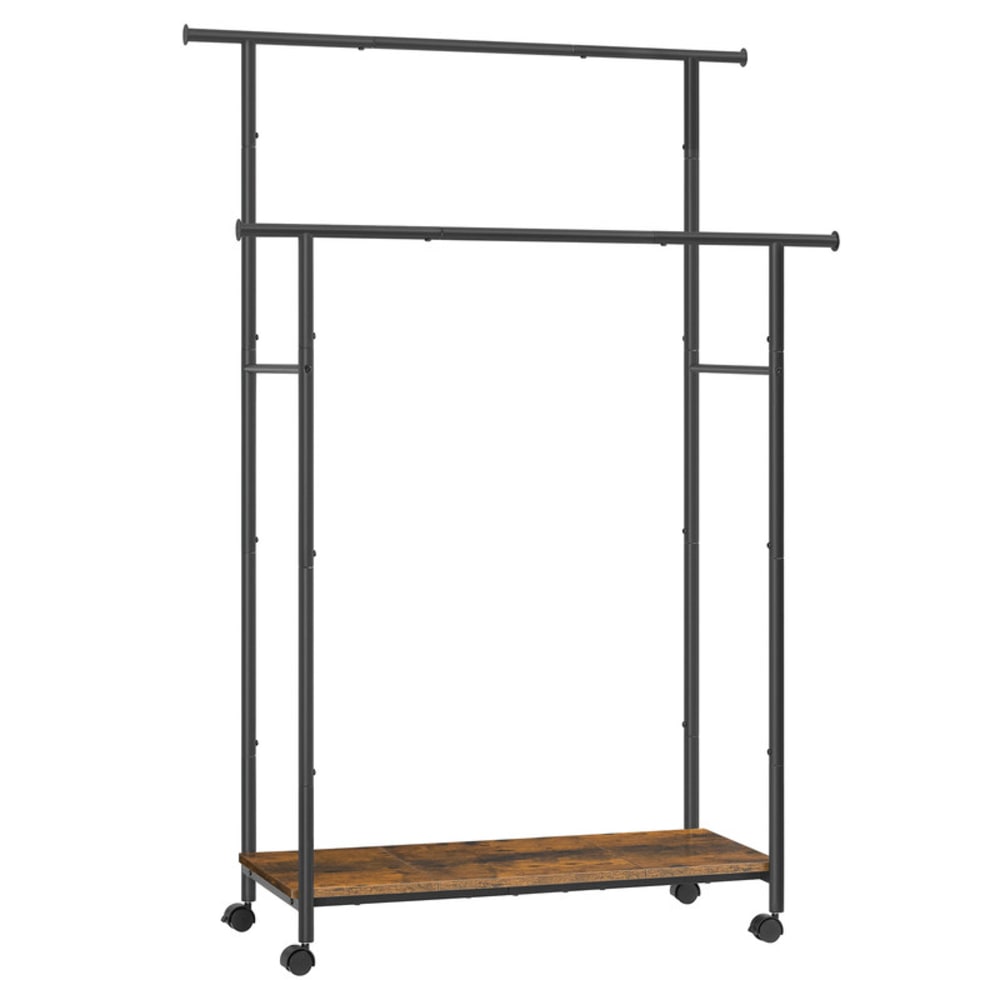 Porte-manteau avec roulettes double cintre marron rustique et noir