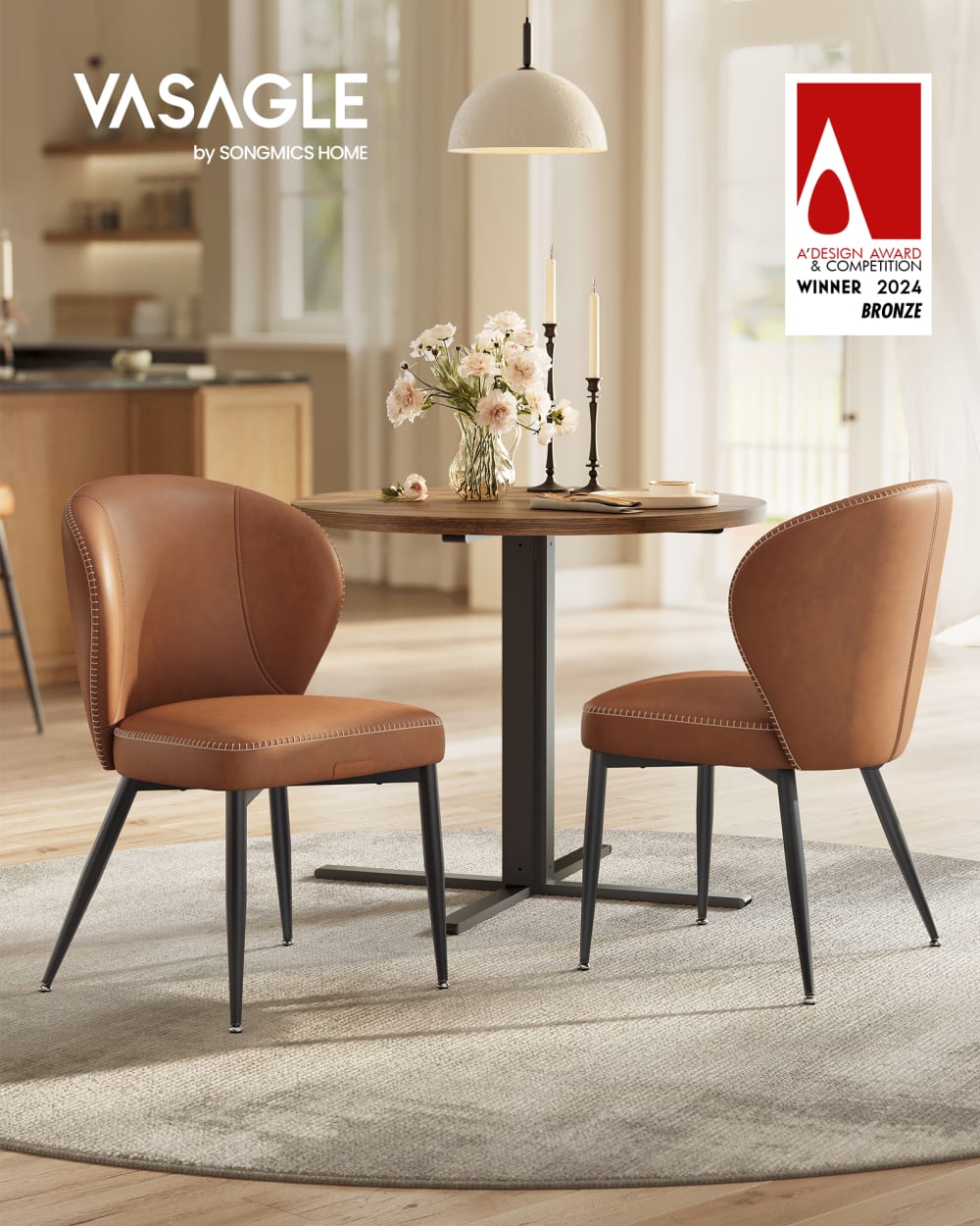 Chaises de salle à manger confortable en pu 52 x 55 x 79 cm marron - Maisons du Monde