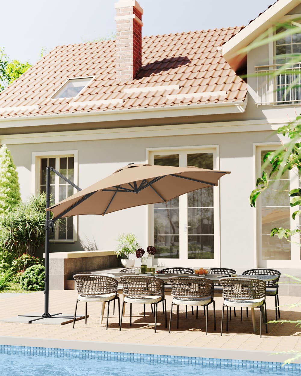Parasol de jardin 300 cm inclinaison fluide pivotant à 360° marron