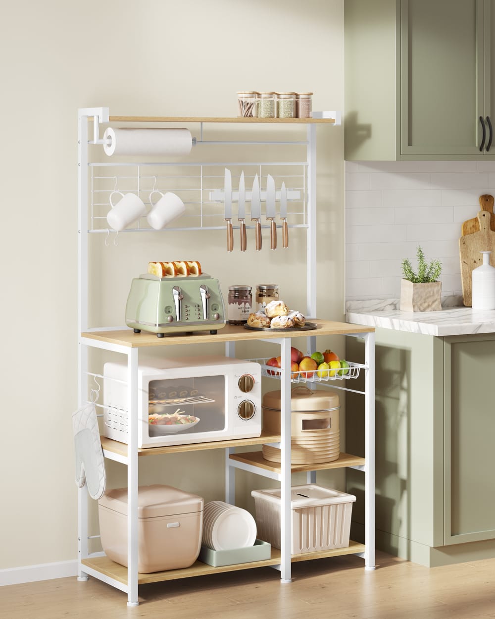 Étagère de cuisine avec support magnétique pour couteaux doré et blanc