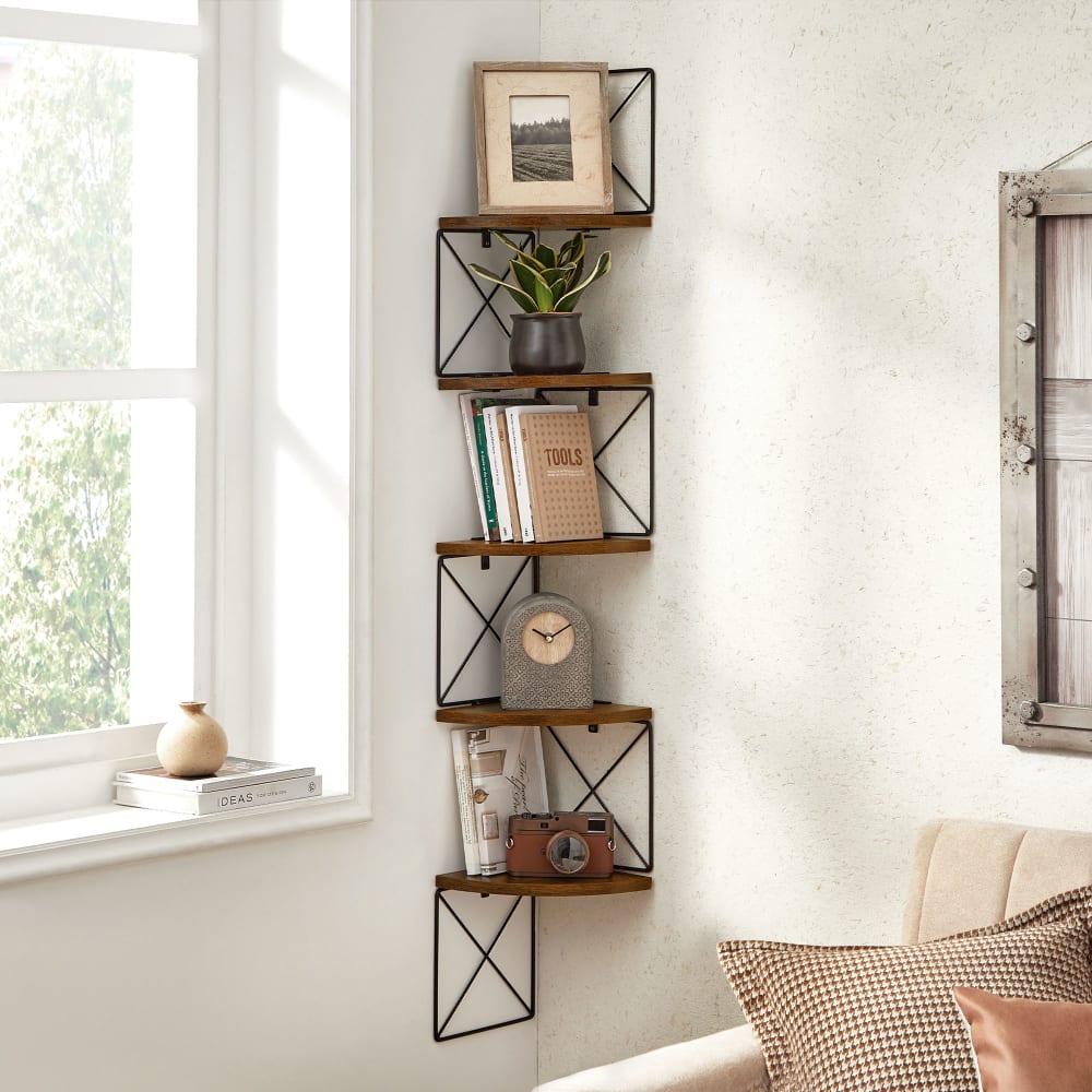 Étagère murale à 5 niveaux effet bois marron rustique et noir - Maisons du Monde