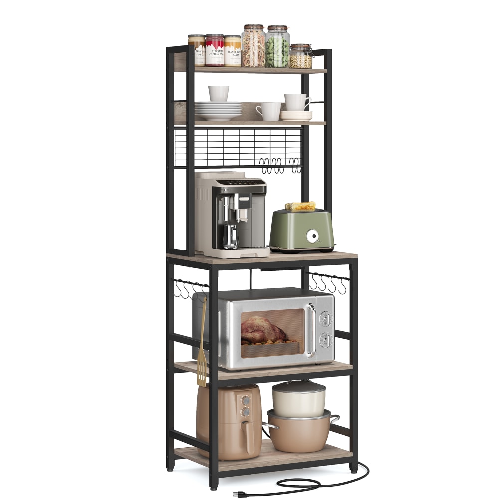 Étagère de cuisine avec multiprise micro-onde 60 x 40 x 171 cm noir