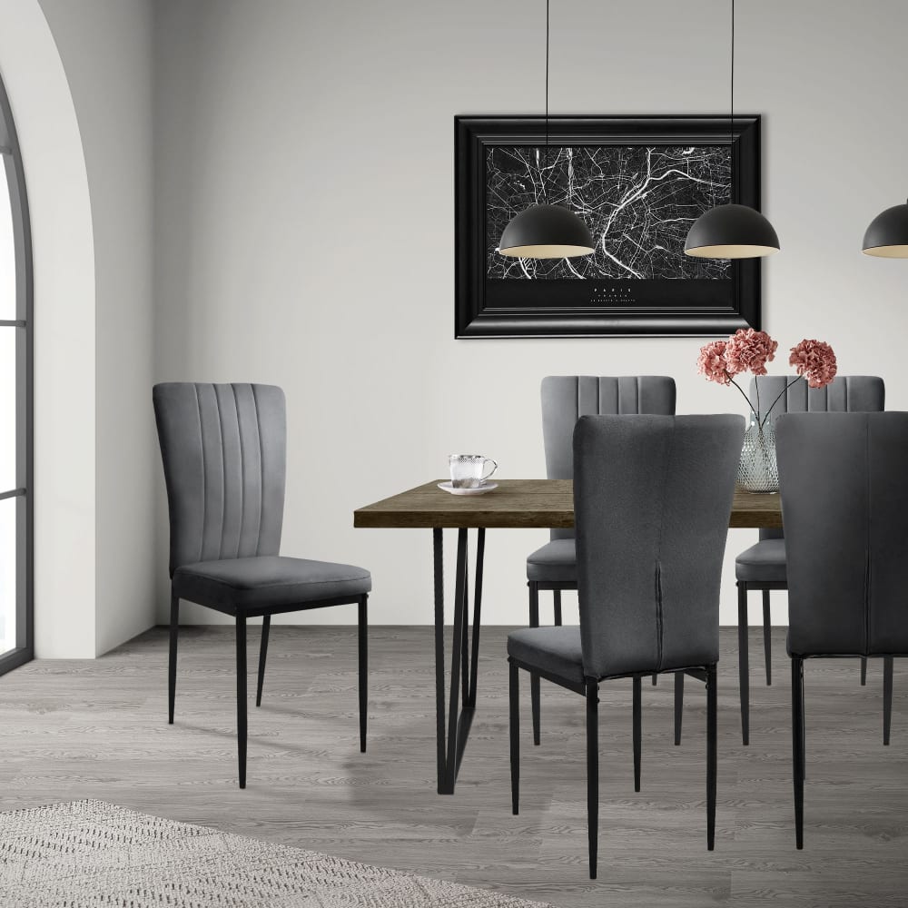 4er Set Esszimmerstühle aus Samt, Grau - Maisons Du Monde