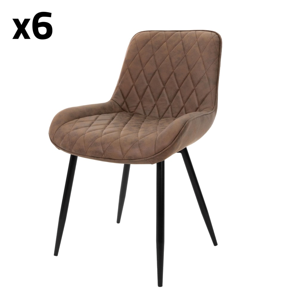 ML-Design Esszimmerstühle 6er Set Braun mit Kunstlederbezug und Metallbeinen Braun Webpelz