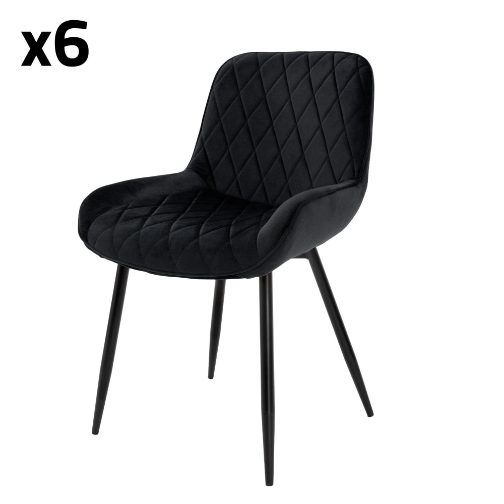 ML-Design Esszimmerstühle 6er Set Schwarz mit Samtbezug und Metallbeinen Schwarz Samt