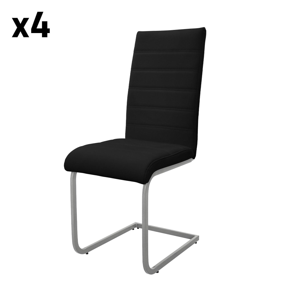ML-Design Freischwinger 4er Set Metallgestell Sitz aus Kunstleder Schwarz Schwarz Webpelz