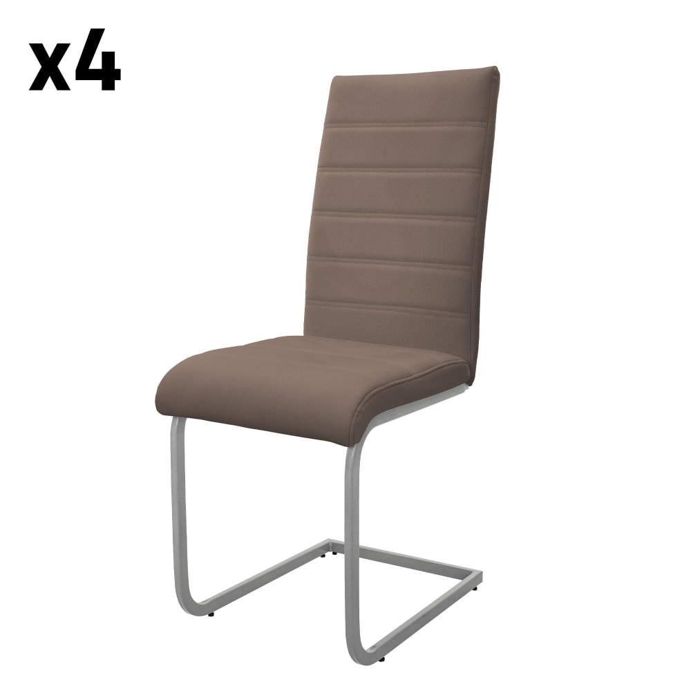 ML-Design Freischwinger 4er Set Metallgestell Sitz aus Kunstleder Braun Braun Webpelz