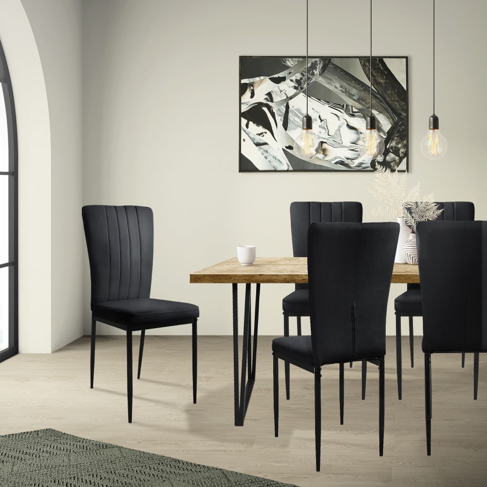 4er Set Esszimmerstühle aus Samt, Schwarz - Maisons Du Monde
