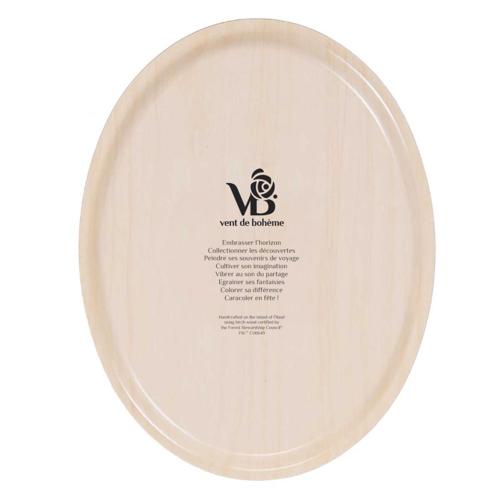 Plateau ovale 33x25 cm en feuilles de bois motif fleuri lagon - Maisons du Monde