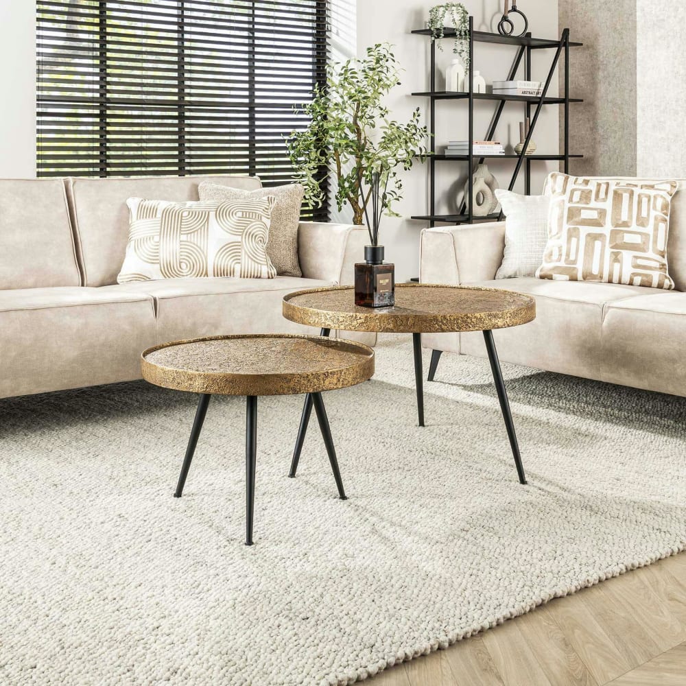 Lot de 2 tables basses rondes gigogne effet bronze