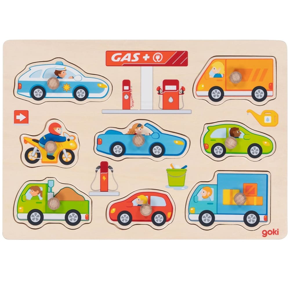 Goki Steckpuzzle Tankstelle BEIGE HOLZ Kinder