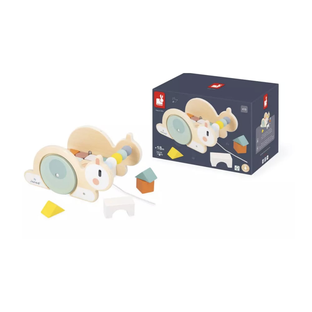 Janod Sweet Cocoon Schnecken-wagen mit Klötzen GELB HOLZ Kinder