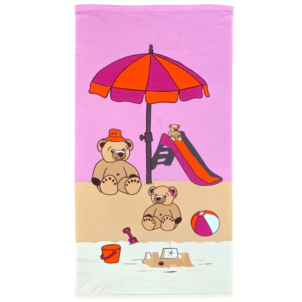Toalla de playa de microfibra  niño "nounours" 70x140cm 250 g/m² rosa