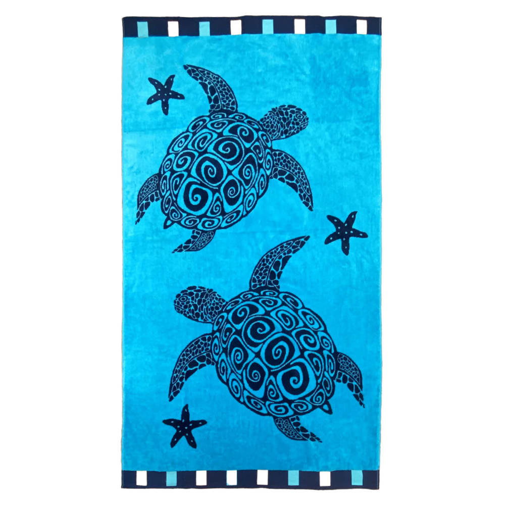 Serviette de plage éponge velours Jacquard ''Bellia'' 100x175 bleu